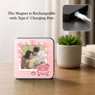 Personalized 5th Anniversary Musical Fridge Magnet Custom with Photo & Song Rechargeable Speaker 5th for Parents, Husband Wife & Couples